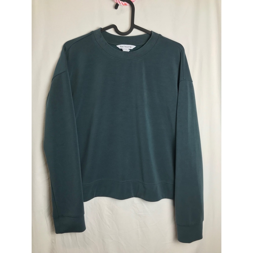 Athleta Womens Coaster Luxe Sweatshirt Teal Green Modal Blend Pullover Size S